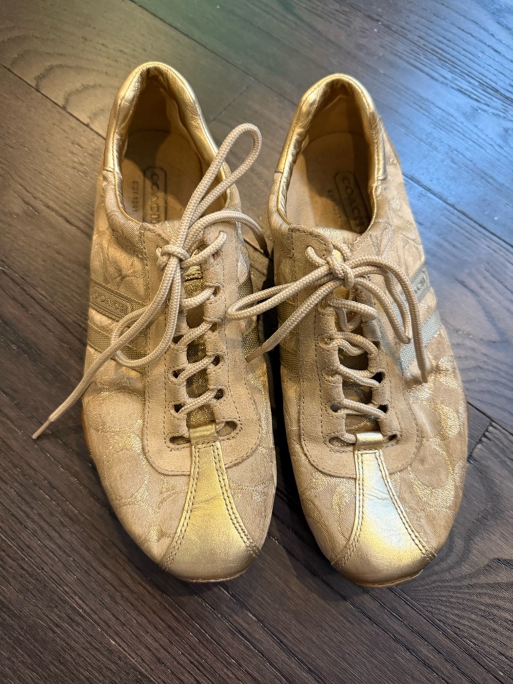 Coach Women’s Metallic Gold Lace-Up Sneakers